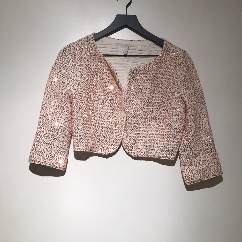 Iisli New Bronze Copper Sequin Cropped Knit Jacket